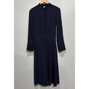 Arket Womens Modest Maxi Dress EU 34, US 4 Long Sleeves A-Line Band Collar Blue